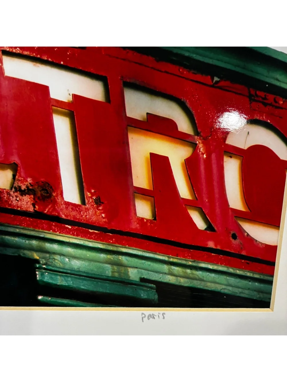 4 Matted French Photographs - Market, Metro, Green Door, Telephone